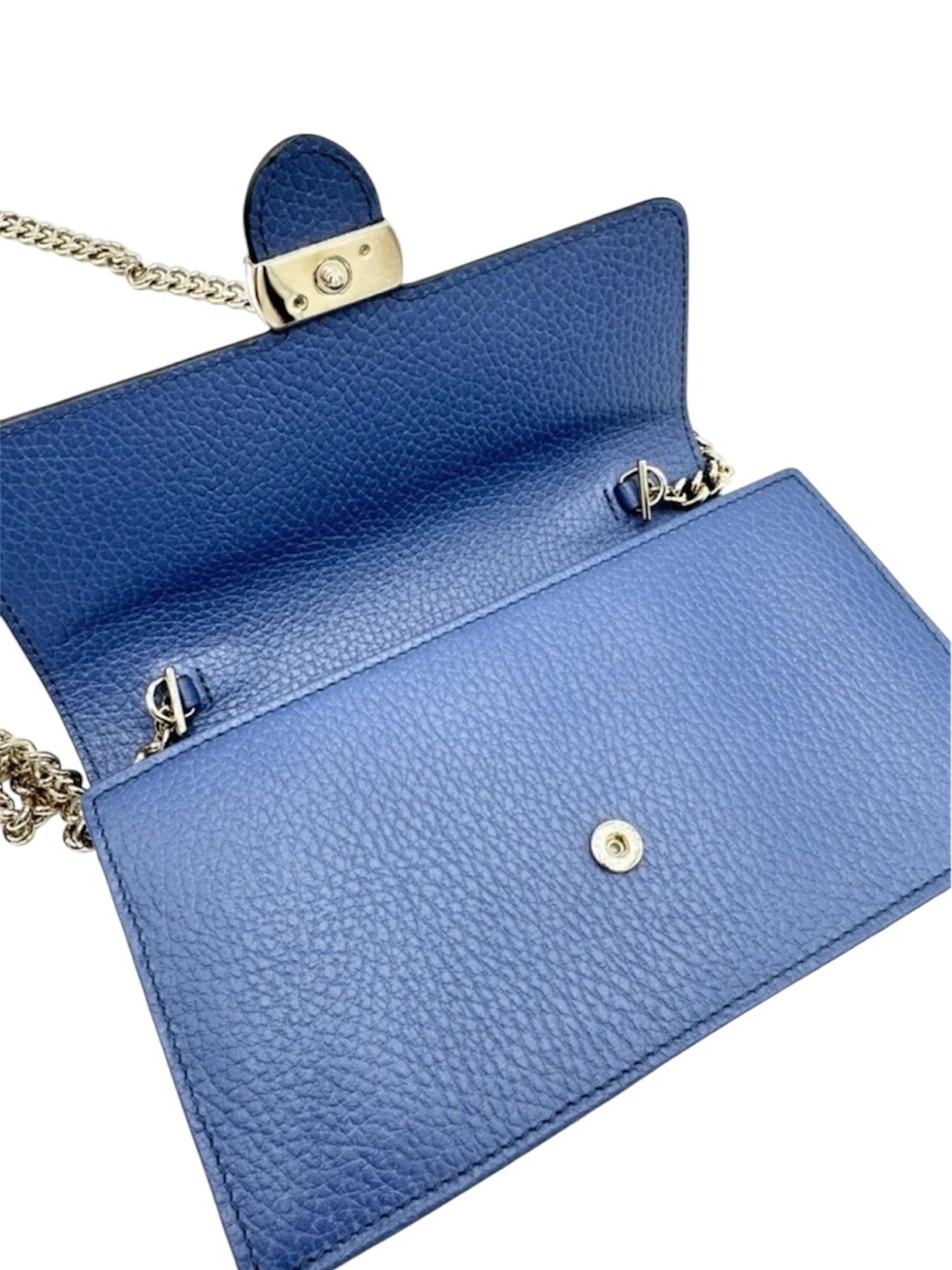 GUCCI Dollar Interlocking G Calfskin Leather Chain Wallet Crossbody Bag Blue - Picture 4 of 12